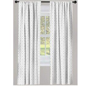 NEW Lunarable Geometric Window Curtains Pair of 28" x 95" White w/Charcoal Grey